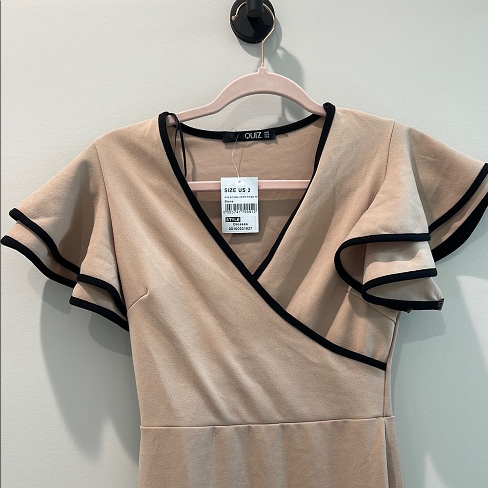 NWT Quiz Midi Size 2 Elegant Tan Ruffle Dress - Picture 7 of 9